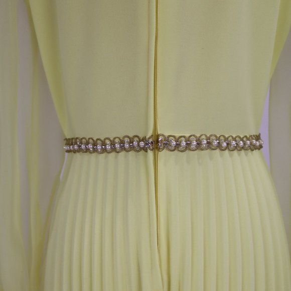 Vtg 1970's Yellow Formal Long Party Dress Gown Cocktail Hippie Prairie Boho S - Picture 11 of 12
